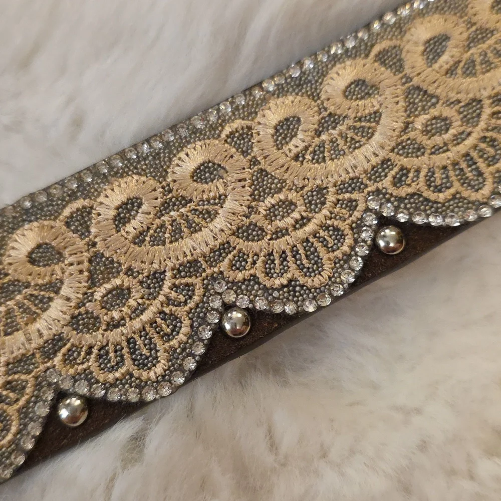 Angel Ranch Western Silver Rhinestone Lace Scalloped Feminine Belt Womens S - Picture 12 of 13
